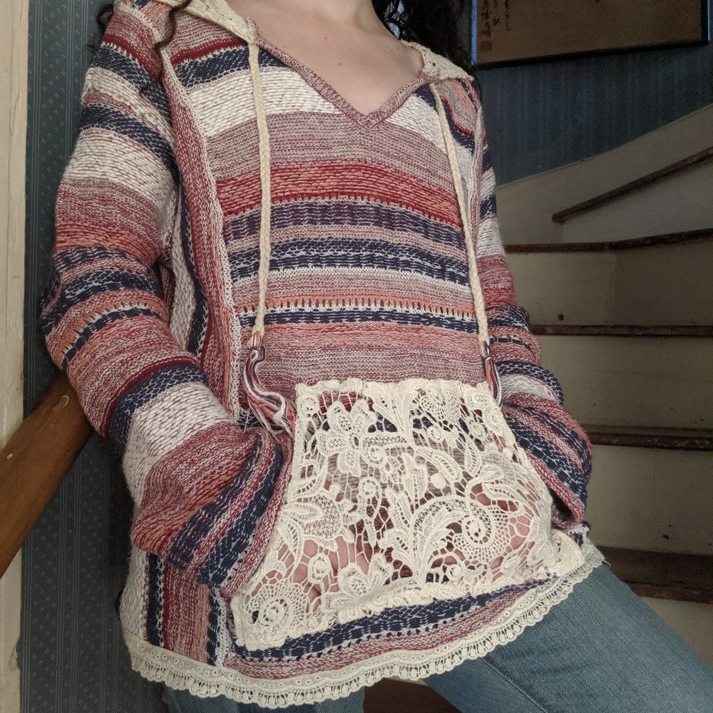 red, white, blue, and lace baja hoodie